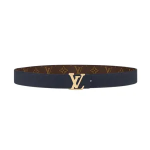 Louis Vuitton Women's Initiales Reversible Belt In Bkue/Black/Grey/Brown/Burgundy/Red/Pink Calfskin And Monogram Canvas With Gold Hardware 30mm