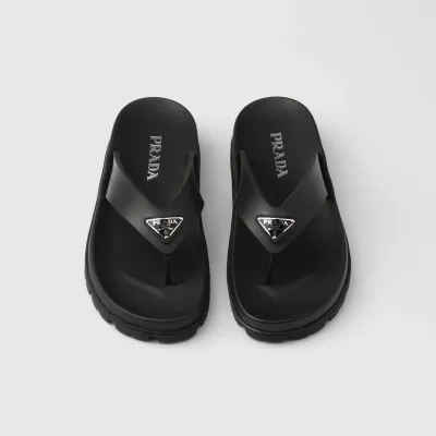 PRADA Black rubber clip-toe sandals Slippers