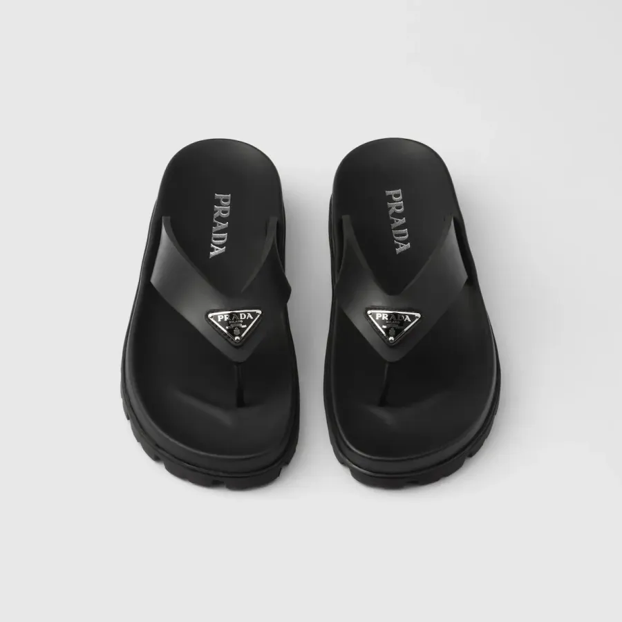 PRADA Black rubber clip-toe sandals Slippers