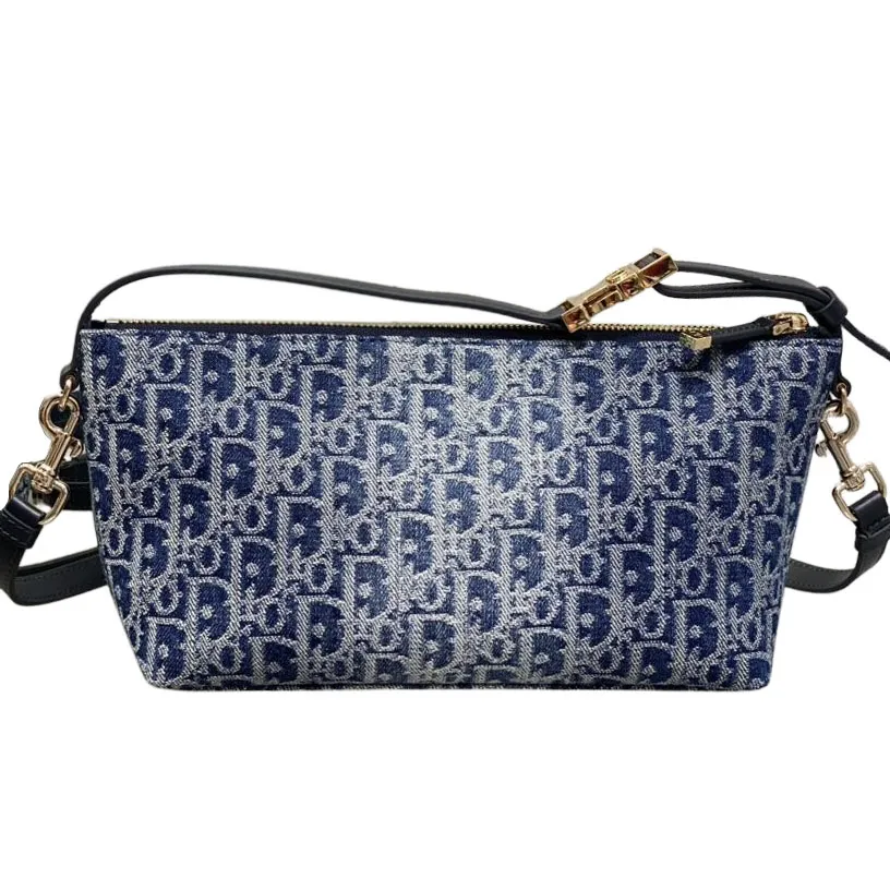 Dior Small D-Journey Bag in In Blue Denim Dior Oblique Jacquard With Gold Hardware