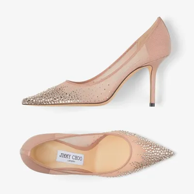JIMMY CHOO Crystal ballet pink mesh pointed heels