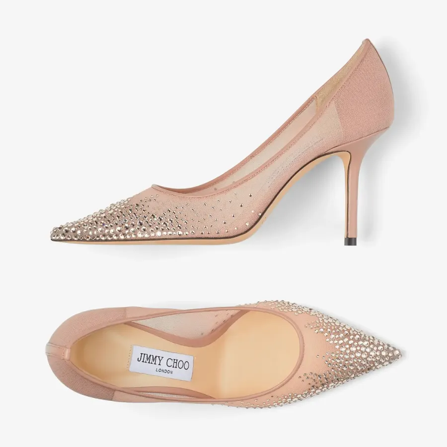 JIMMY CHOO Crystal ballet pink mesh pointed heels
