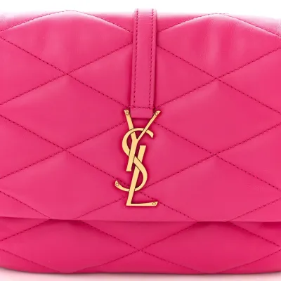 Saint Laurent Medium Le 57 Shoulder Bag Lipstick Fuchsia Diamond Quilted Lambskin Leather Aged Gold Hardware