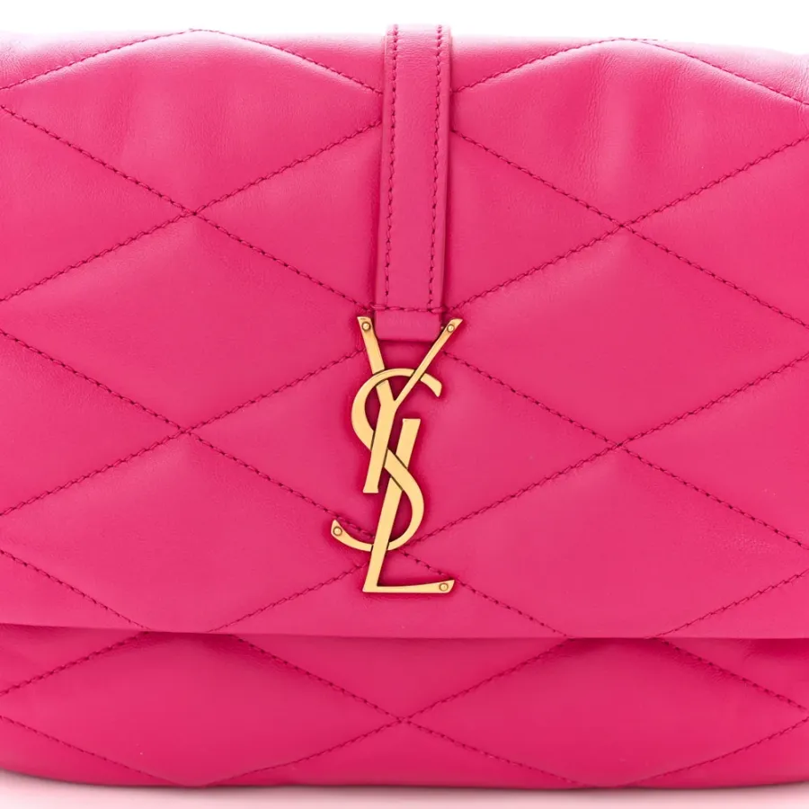 Saint Laurent Medium Le 57 Shoulder Bag Lipstick Fuchsia Diamond Quilted Lambskin Leather Aged Gold Hardware