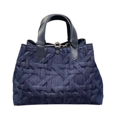 Dior Medium Dior Toujours Bag In Blue Graphic Cannage Denim With Gold Hardware