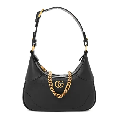 Gucci Small Aphrodite Shoulder Bag Black Goatskin Leather Brass Hardware