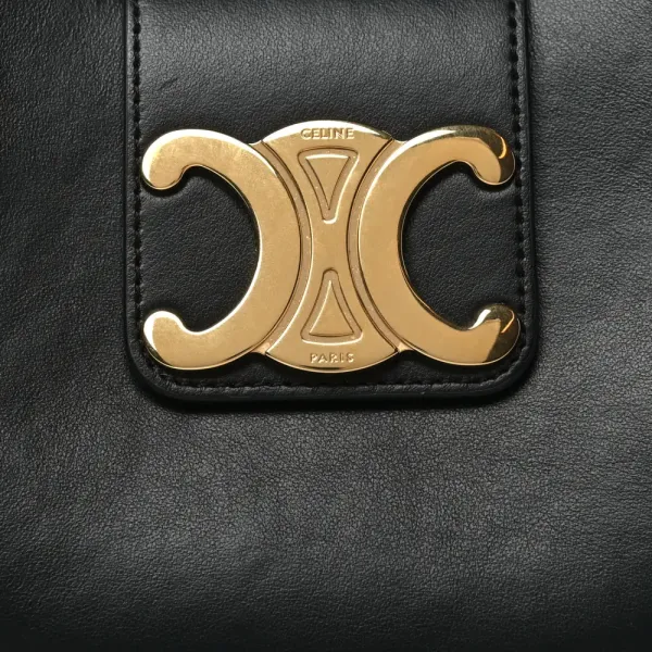 Celine Medium Strap Ava Triomphe Shoulder Bag Black Smooth Calfskin Leather Gold Hardware - Image 7