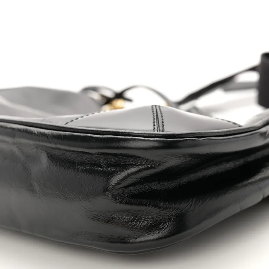 Prada Medium Re-Edition 2005 Shoulder Bag Black Patent Naplak Leather Gold Hardware