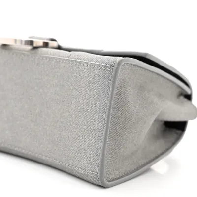 Balenciaga XS Hourglass Top Handle Bag Silver Sparkling Fabric Silver Hardware