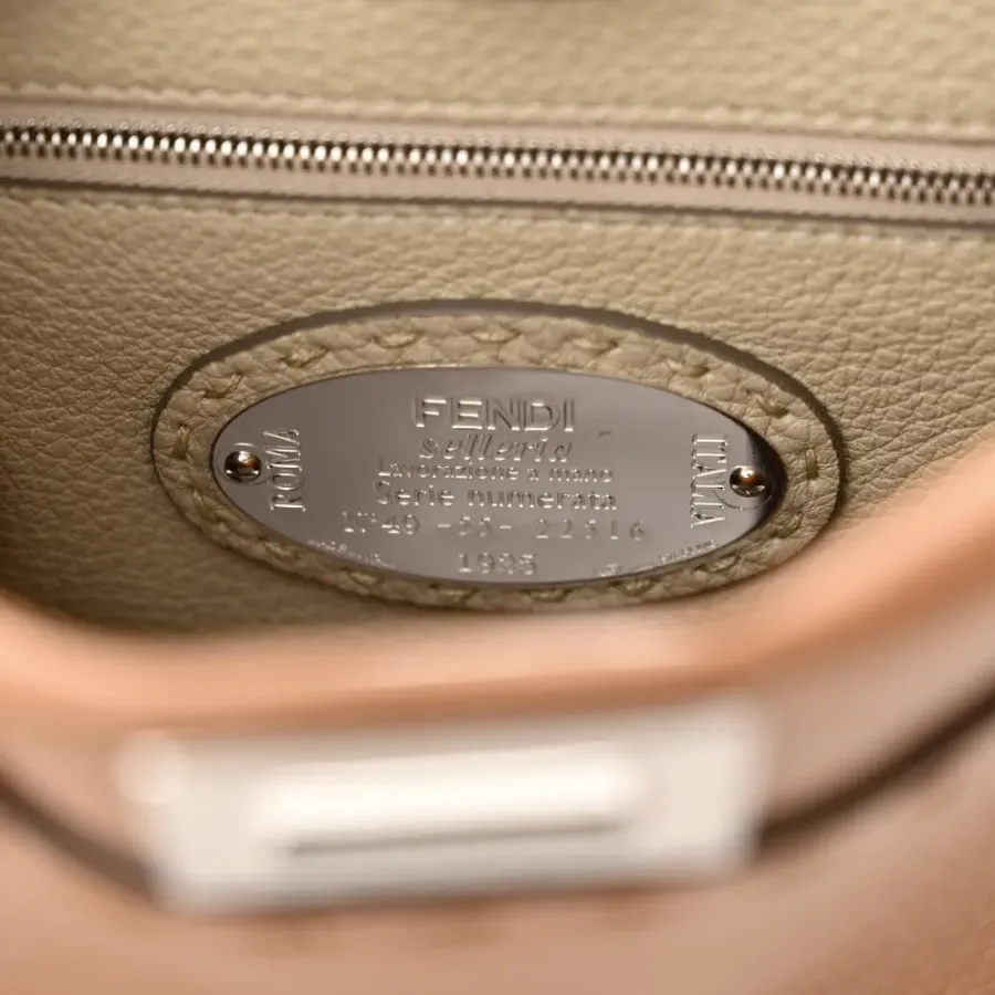 Fendi Mini Peekaboo Iconic Satchel Mou/Milk Bi-Color Cuoio Romano Selleria Leather Silver Hardware