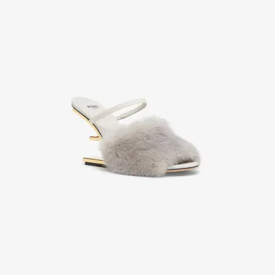 FENDI Light grey sable hair high heel sandals