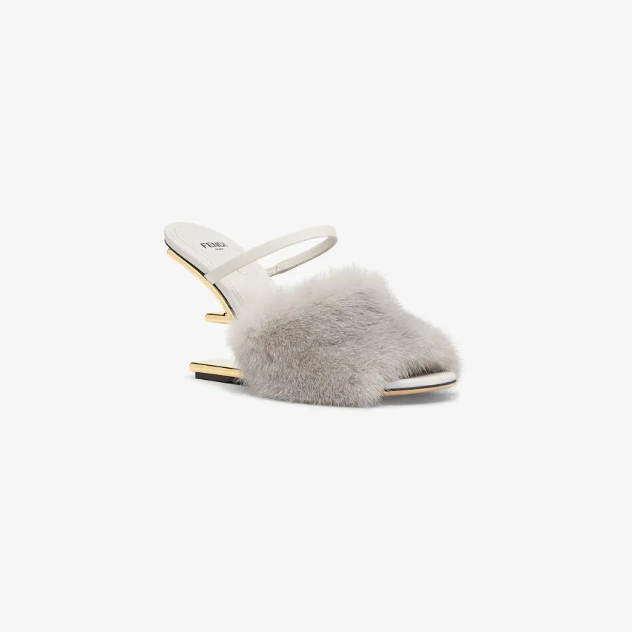 FENDI Light grey sable hair high heel sandals