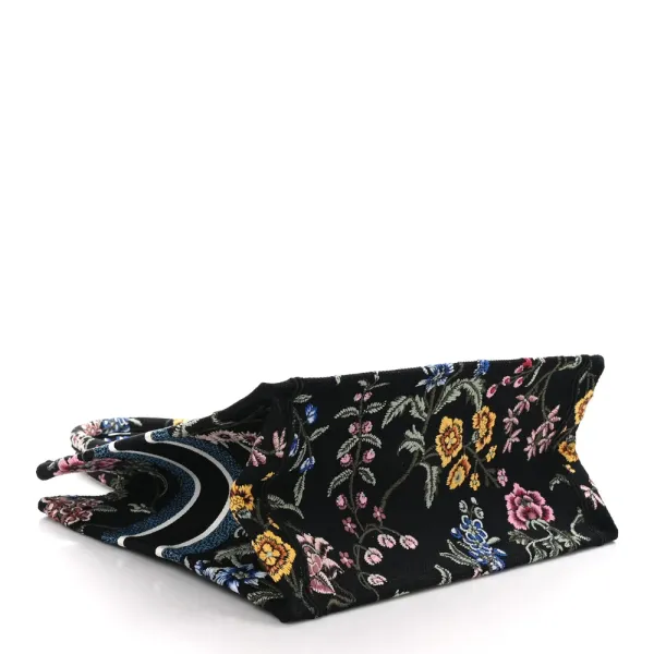 Dior Medium Book Tote Navy Blue Multicolor Petites Fleurs Raffia Embroidered Canvas - Image 6