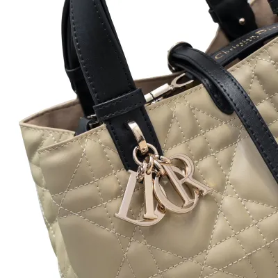 Dior Small Dior Toujours Bag In Beige And Black Macrocannage Calfskin With Light Gold Hardware