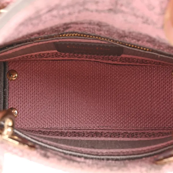 Dior Mini Toile De Jouy Lady D-Lite Grey/Pink Embroidered Canvas Gold Hardware - Image 7