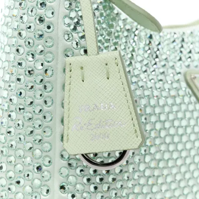 Prada Mini Re-Edition 2000 Bag Acqua Satin & Crystal