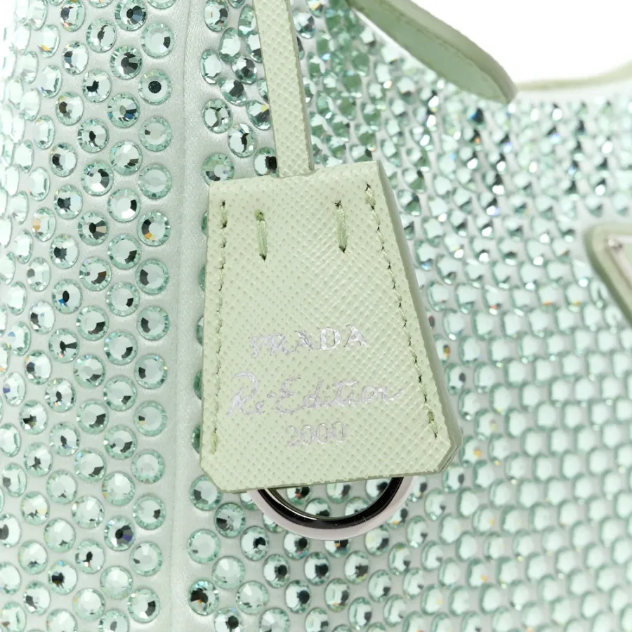 Prada Mini Re-Edition 2000 Bag Acqua Satin & Crystal