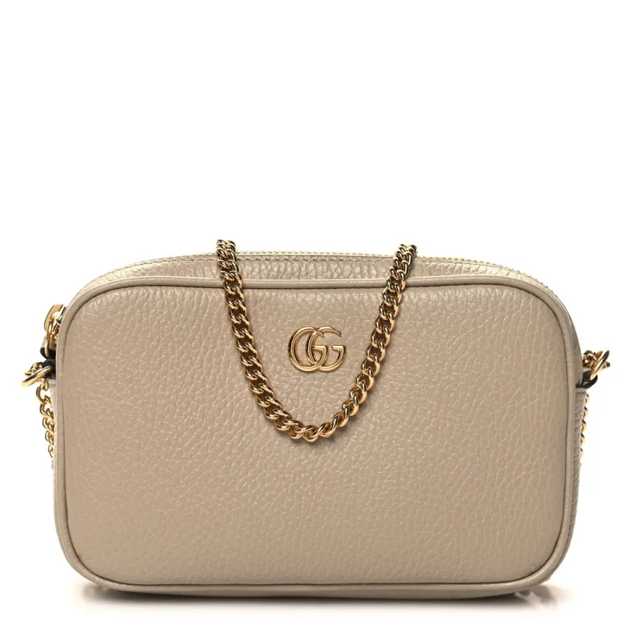 Gucci Mini GG Marmont Chain Shoulder Bag Beige Dollar Calfskin Super Leather Gold Hardware