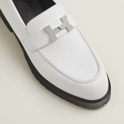 HERMES Faubourg white Loafers