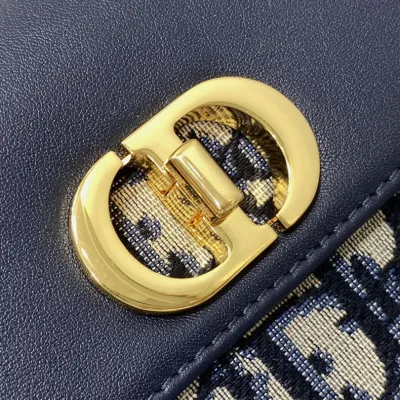 Dior Miss Caro Pouch with Chain In Blue Dior Oblique Jacquard and Smooth Calfskin Gold Hardware