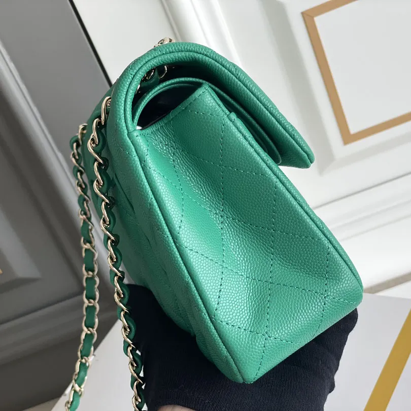Chanel CF Green / Pink Quilted Caviar Leather Crossbody Bags