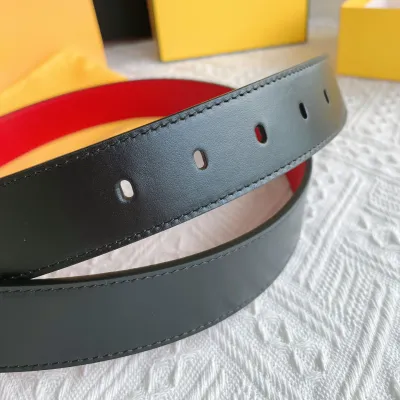 Fendi Men's FF Monster Eyes Reversible Belt In Black/Yellow/Red Smooth Calfskin With Gold Hardware 35mm