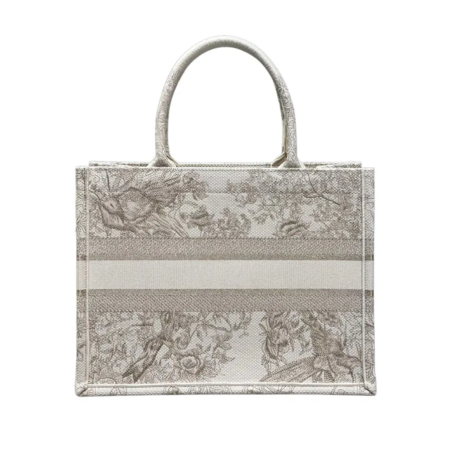 Dior Medium Dior Book Tote In Golden Magpie Embroidered Canvas