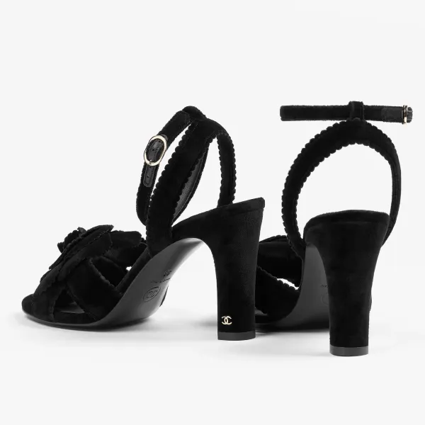 Chanel grosgrain, rhinestone and metal Black sandals - Image 5