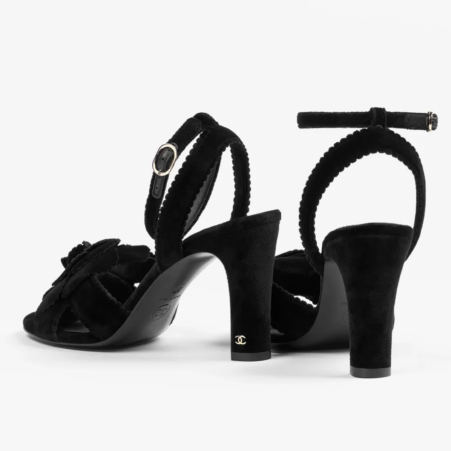 Chanel grosgrain, rhinestone and metal Black sandals
