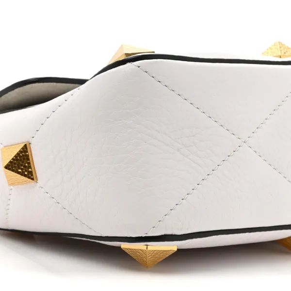 Valentino Garavani Medium Roman Stud Shoulder Bag Ivory Grained Calfskin Leather Light Gold Hardware - Image 4