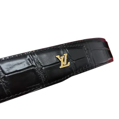 Louis Vuitton Men's Heritage Belt In Black Crocodile-Embossed Calfskin With Gold/Silver/Black Hardware 35mm