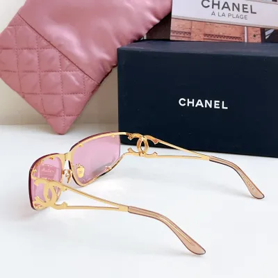 CHANEL square frame glasses pink gold color size 64-11-120