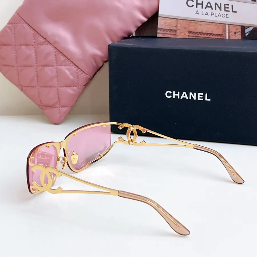 CHANEL square frame glasses pink gold color size 64-11-120