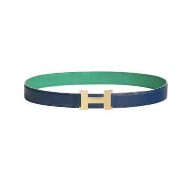 Hermès Women' s Mini Constance Buckle Reversible Belt In Yellow/Blue/White/Brown/Coffee Calfskin With Gold/Silver Hardware 24mm