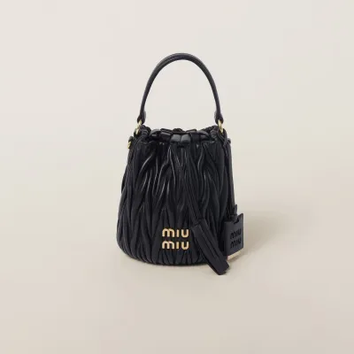Miu Miu Matelassé Quilted Lambskin Leather Black Bucket Bags
