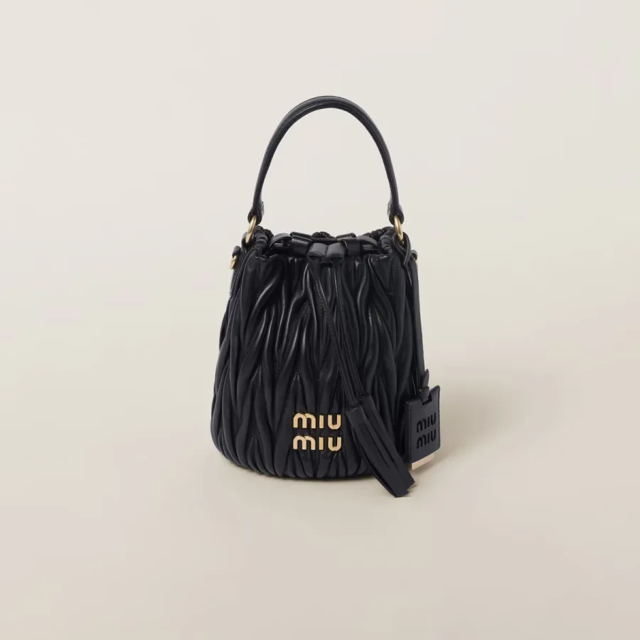 Miu Miu Matelassé Quilted Lambskin Leather Black Bucket Bags