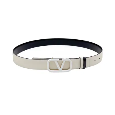 Valentino V Buckle Belt In Brown/Black/White/Nude/Red Calfskin With Brown/Black/White/Nude/Red Hardware 30mm