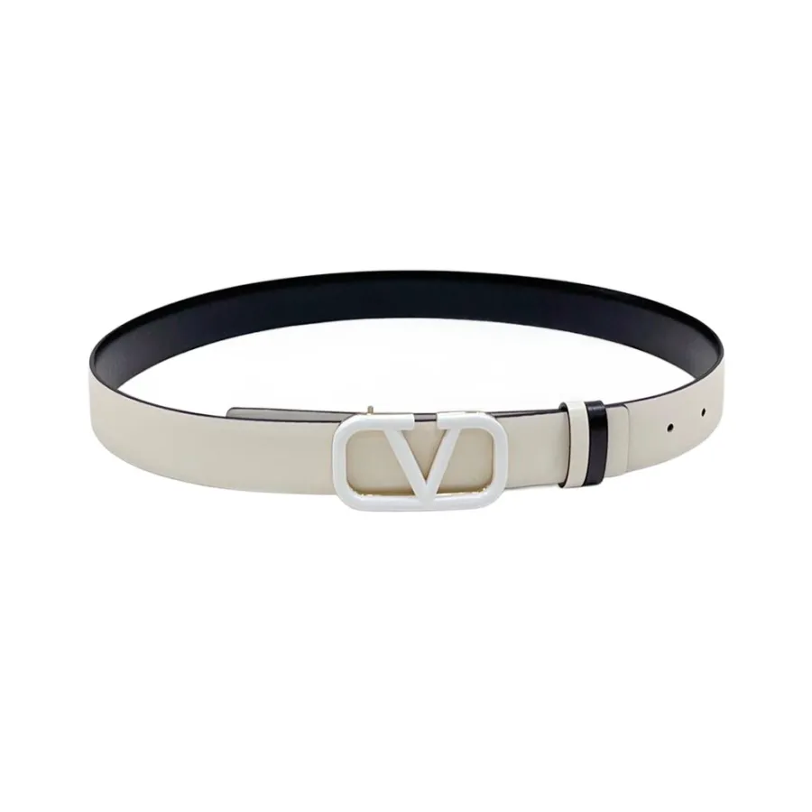 Valentino V Buckle Belt In Brown/Black/White/Nude/Red Calfskin With Brown/Black/White/Nude/Red Hardware 30mm