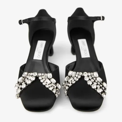 JIMMY CHOO Black satin high heel thick heel shoes