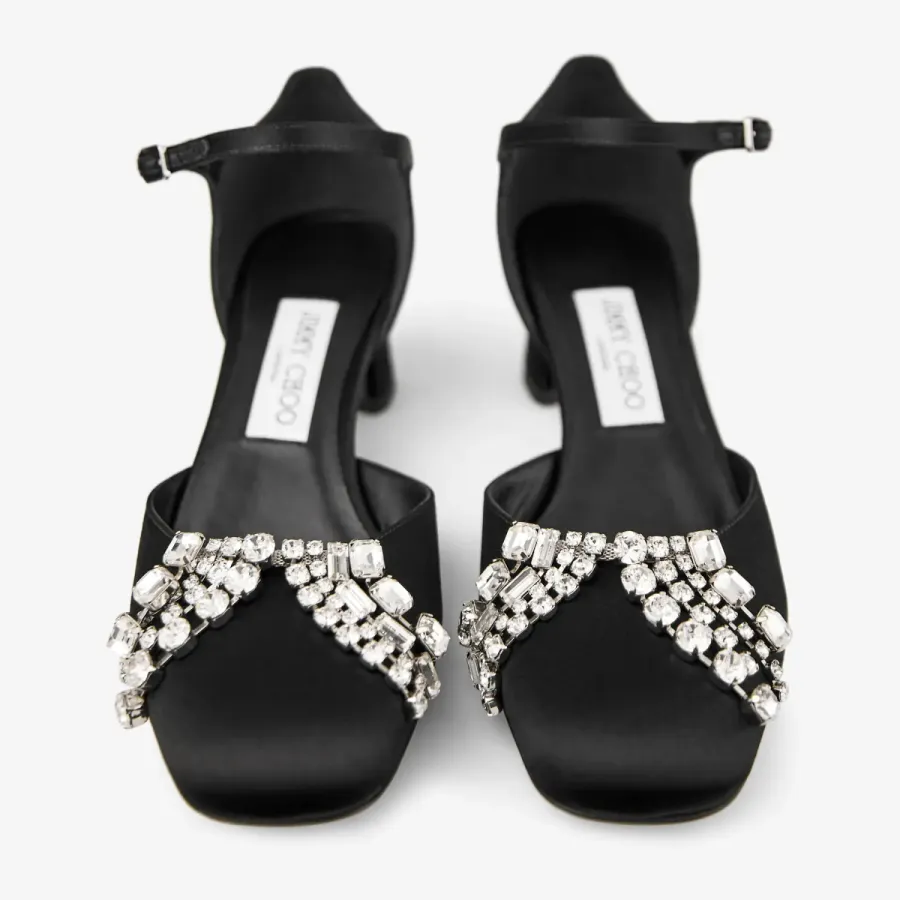 JIMMY CHOO Black satin high heel thick heel shoes