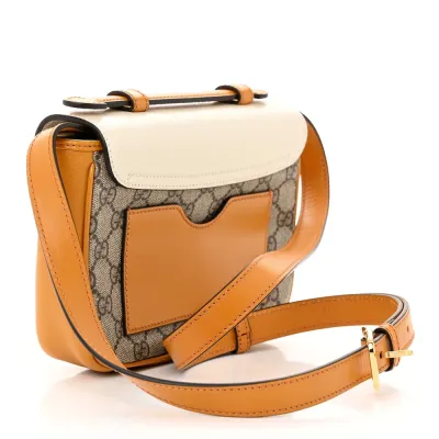Gucci Mini Padlock Flap Pocket Shoulder Bag Beige / Mystic White / Sun Oil GG Supreme Monogram Canvas Gold Hardware