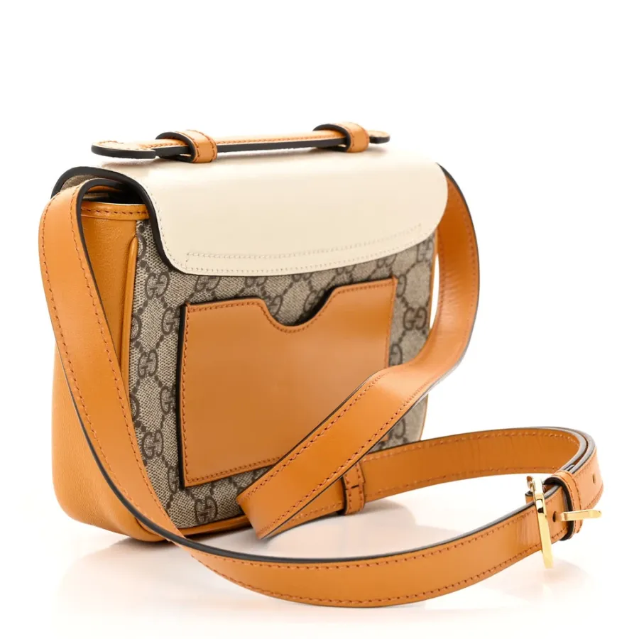 Gucci Mini Padlock Flap Pocket Shoulder Bag Beige / Mystic White / Sun Oil GG Supreme Monogram Canvas Gold Hardware
