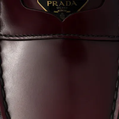 PRADA Deep red shiny leather loafers