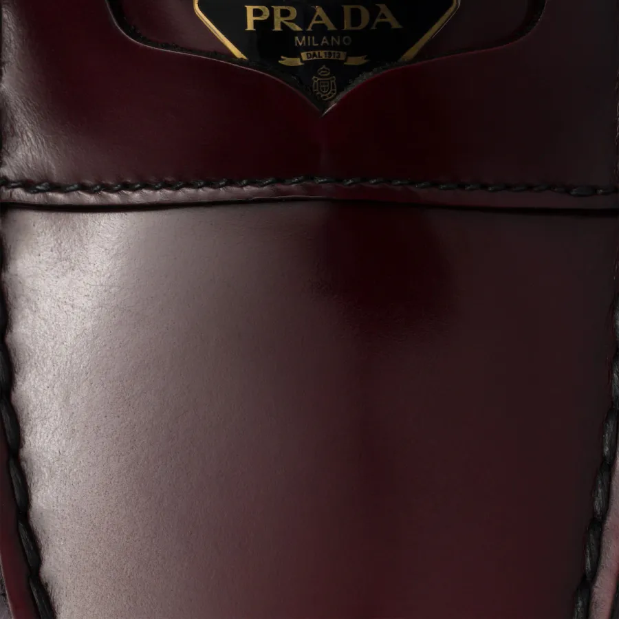 PRADA Deep red shiny leather loafers