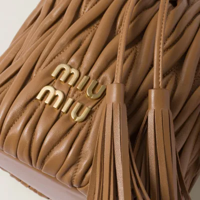 Miu Miu Matelassé Quilted Lambskin Leather Brown Bucket Bags