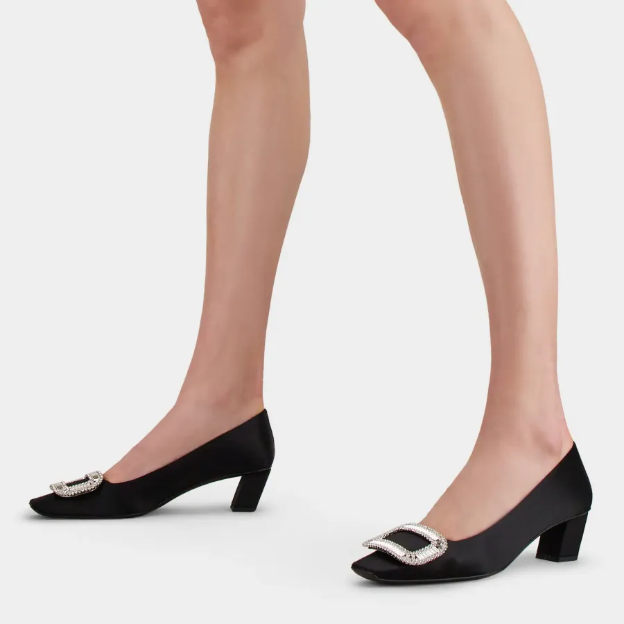 Roger Vivier Belle Vivier Pumps High Heels In Black Satin With Crystal Buckle (Heel Height 4.5cm)