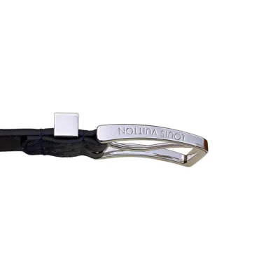 Louis Vuitton Men's Pont Neuf Belt In Blue/Black Logo-Embossed Calfskin With Silver Hardware 35mm