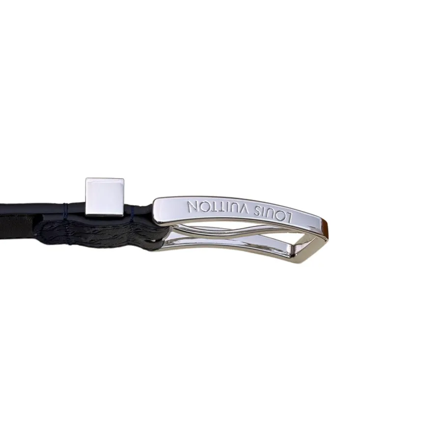 Louis Vuitton Men's Pont Neuf Belt In Blue/Black Logo-Embossed Calfskin With Silver Hardware 35mm