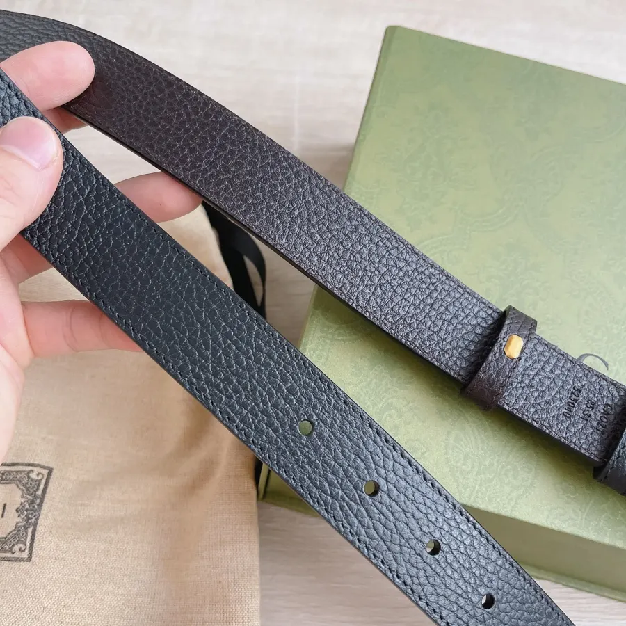 Gucci Women's Double G Buckle Belt In Black Grained Calfskin With Gold Hardware 30mm