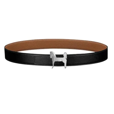 Hermès Men' s Panache Horse Buckle Belt In Brown/Black/Blue/Coffee Togo Calfskin With Gold/Silver Hardware 32mm